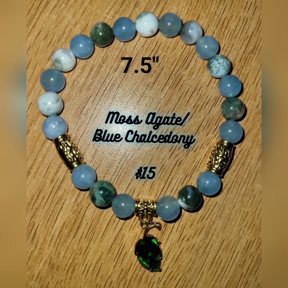 Chalcedony/Agate w/ Leaf Charm Bracelet